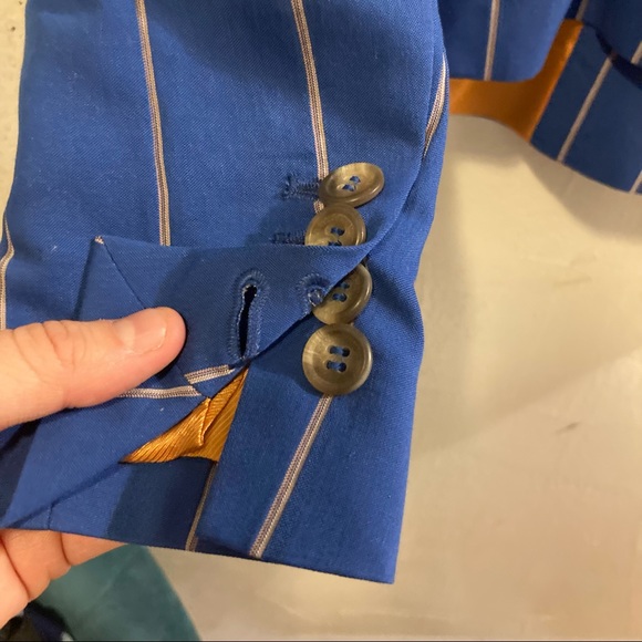 Dal 1926 Davide Cenci Blue White Striped Italian Double Breasted Blazer 42 12 - Picture 3 of 6